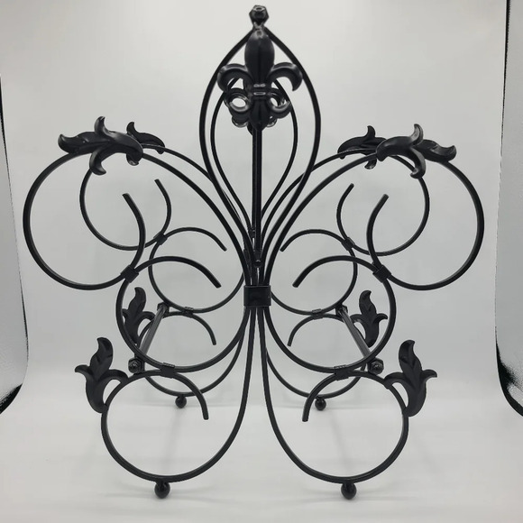 Black Metal Wine Rack Bottle Holder Fluer de Lis Countertop Tabletop Wine Rack - Picture 2 of 12